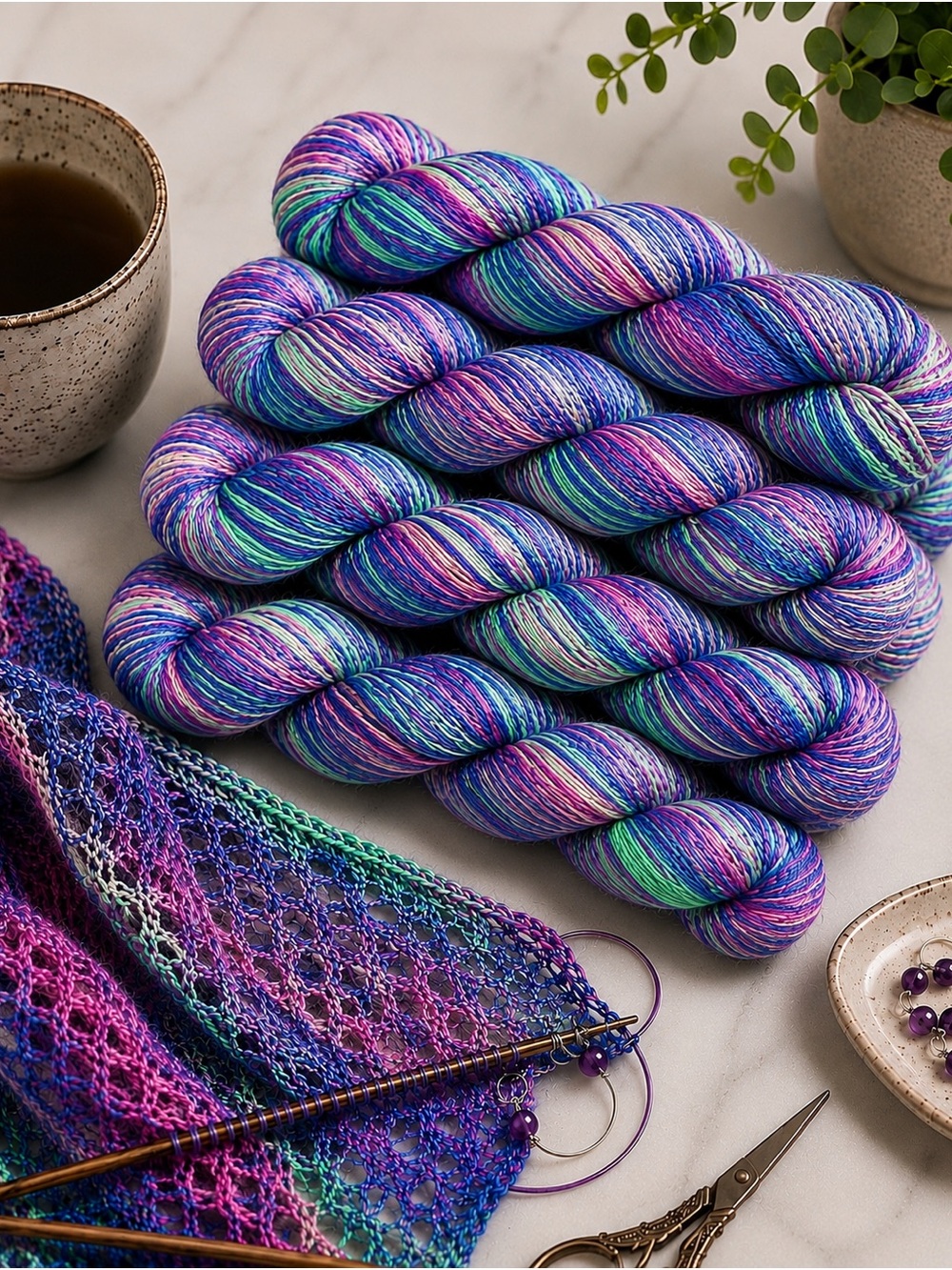 Urth Yarns Uneek Cotton Hand-Dyed Self-Striping Yarn – Colorway 1091 – Lot of 5